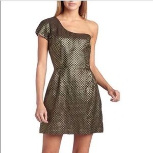 Like new: French Connection Black and Gold One-Shoulder Dress